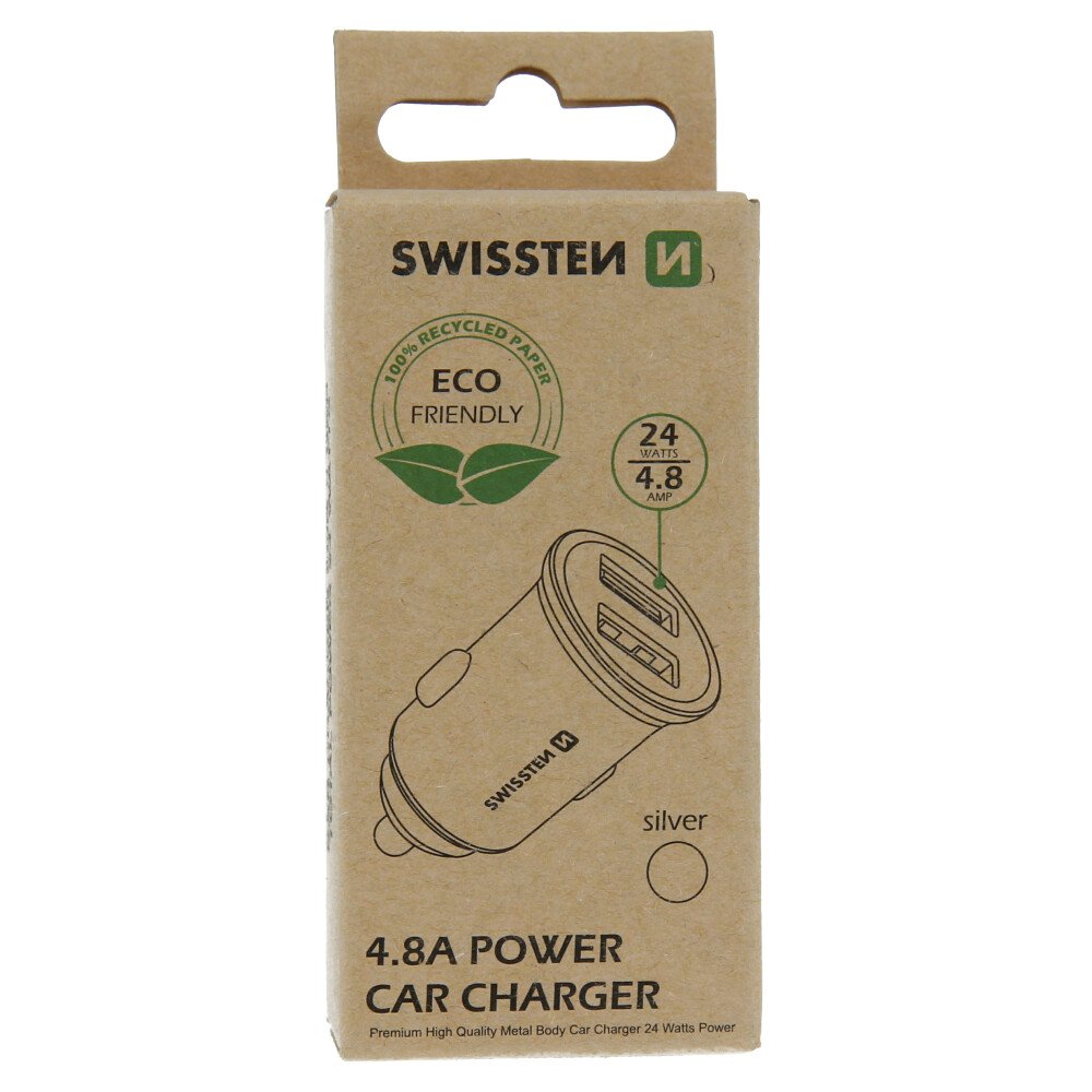 Swissten CL Adapter 2x USB 4.8A Silver metal (pachet Eco) thumb
