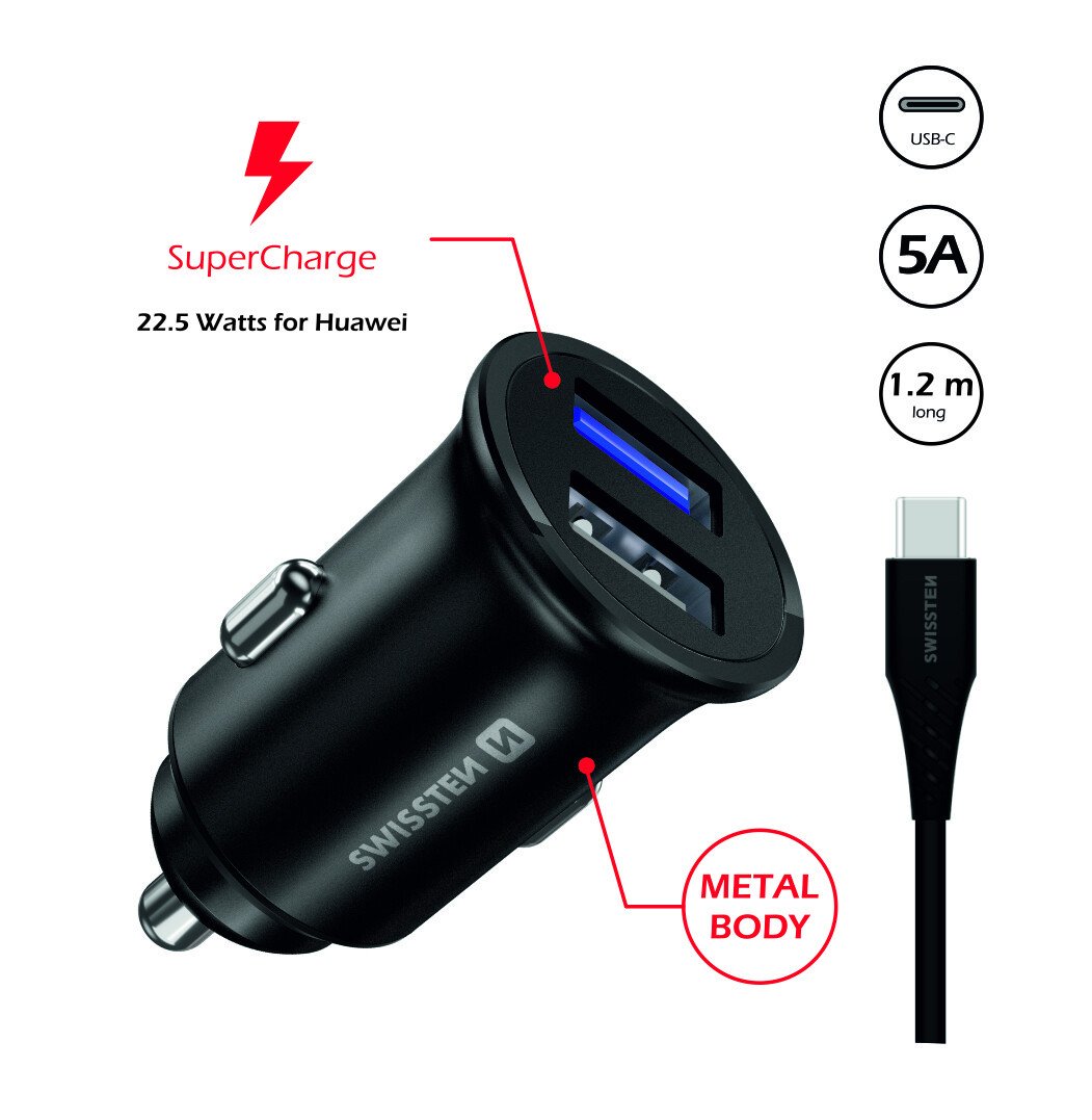 Adaptor Swissten CL PRO Huawei Super Charge 22.5W + Huawei Super Charge 5A 1,2 M Negru thumb