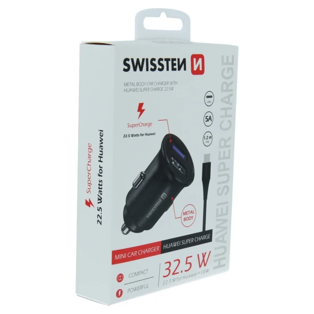Adaptor Swissten CL PRO Huawei Super Charge 22.5W + Huawei Super Charge 5A 1,2 M Negru