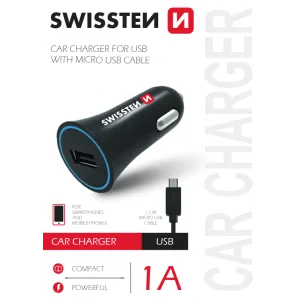 Incarcator Auto Swissten cu USB 1A  + Cablu MICRO USB