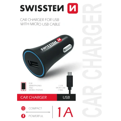 Incarcator Auto Swissten cu USB 1A  + Cablu MICRO USB