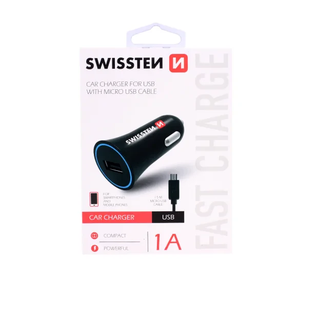Incarcator Auto Swissten cu USB 1A  + Cablu MICRO USB