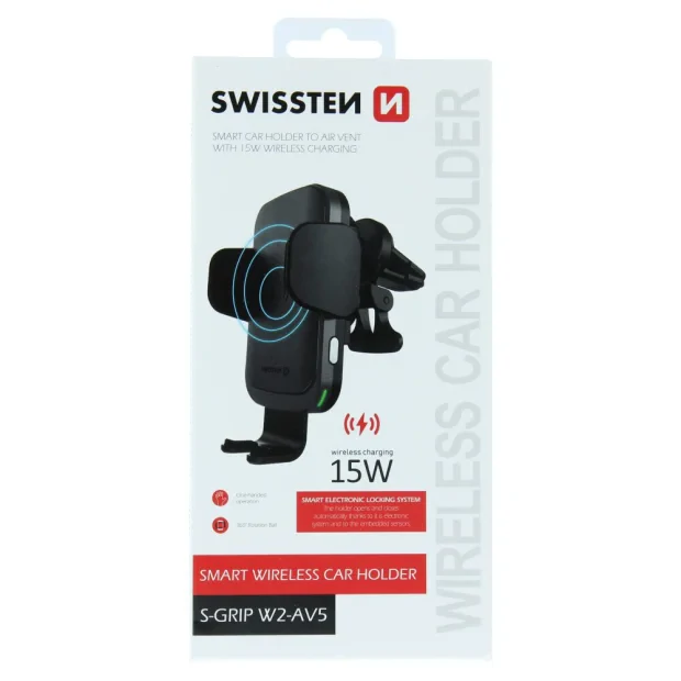 Suport auto inteligent ventilatia masinii cu incarcare wireless 15W Swissten S-GRIP W2-AV5