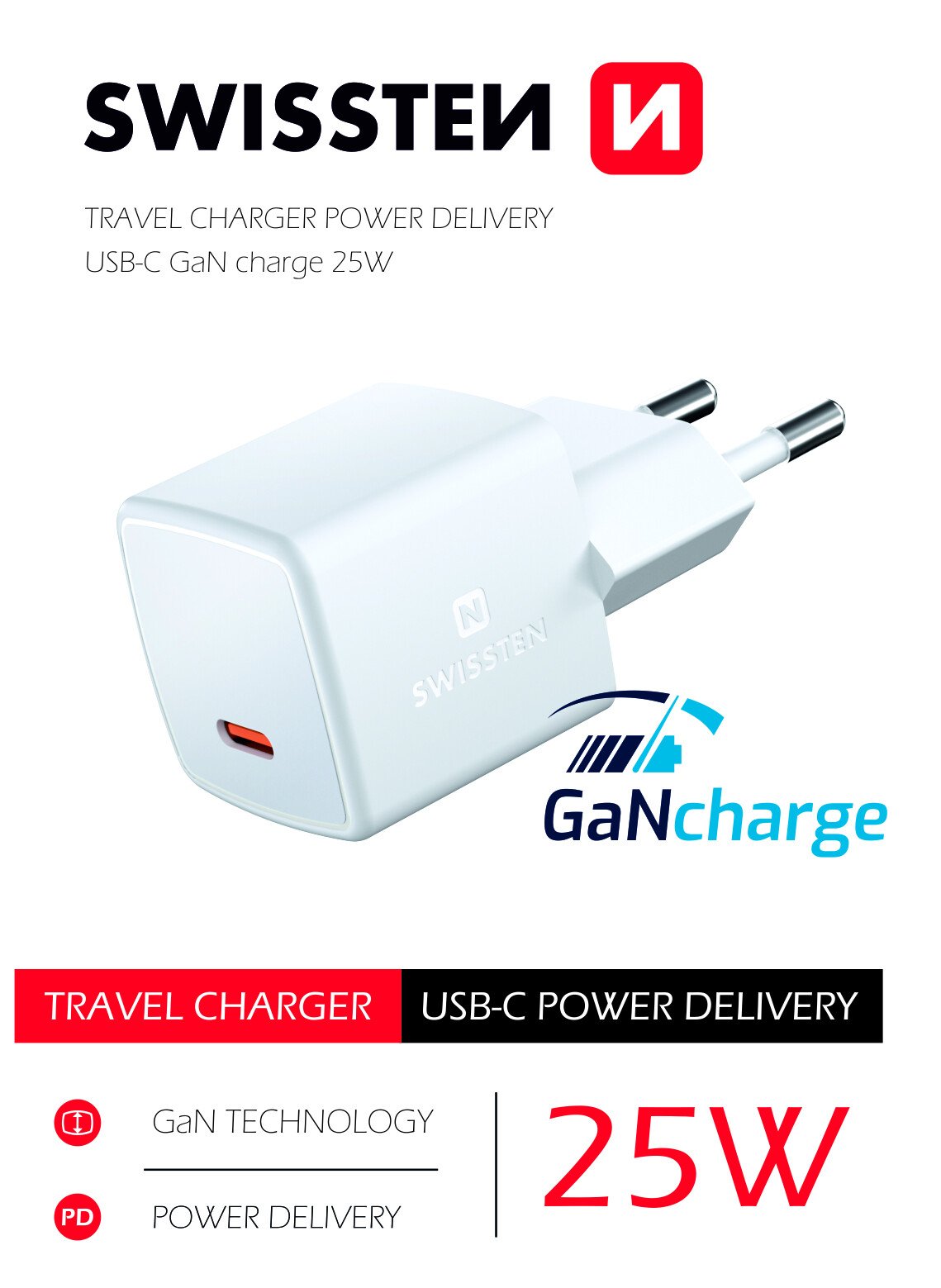 Adaptor Swissten Mini Travel Gan USB-C 25W Power delivery thumb