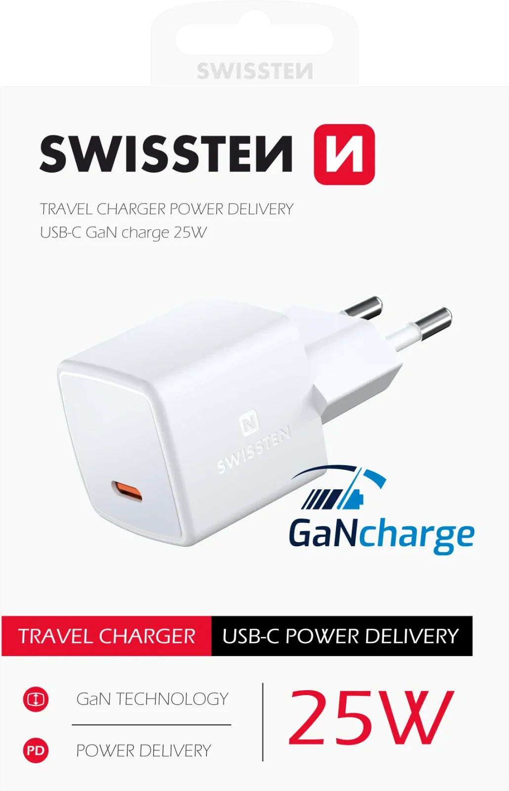 Adaptor Swissten Mini Travel Gan USB-C 25W Power delivery