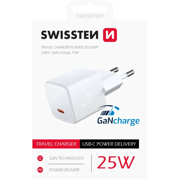 Adaptor Swissten Mini Travel Gan USB-C 25W Power delivery