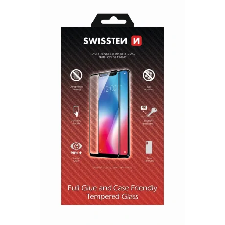 Swissten Glass Full Glue, cadru de culoare, Case friendly iPhone  11 PRO Max Negru