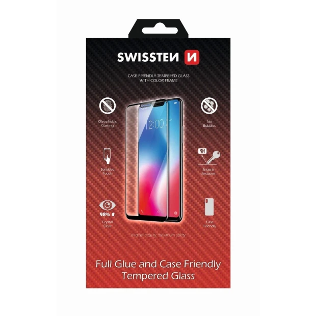 Swissten Glass Full Glue, cadru de culoare, Case friendly iPhone  11 PRO Max Negru