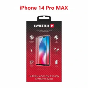 Swissten Glass Full Glue, cadru de culoare, Case friendly iPhone  14 PRO Max Negru