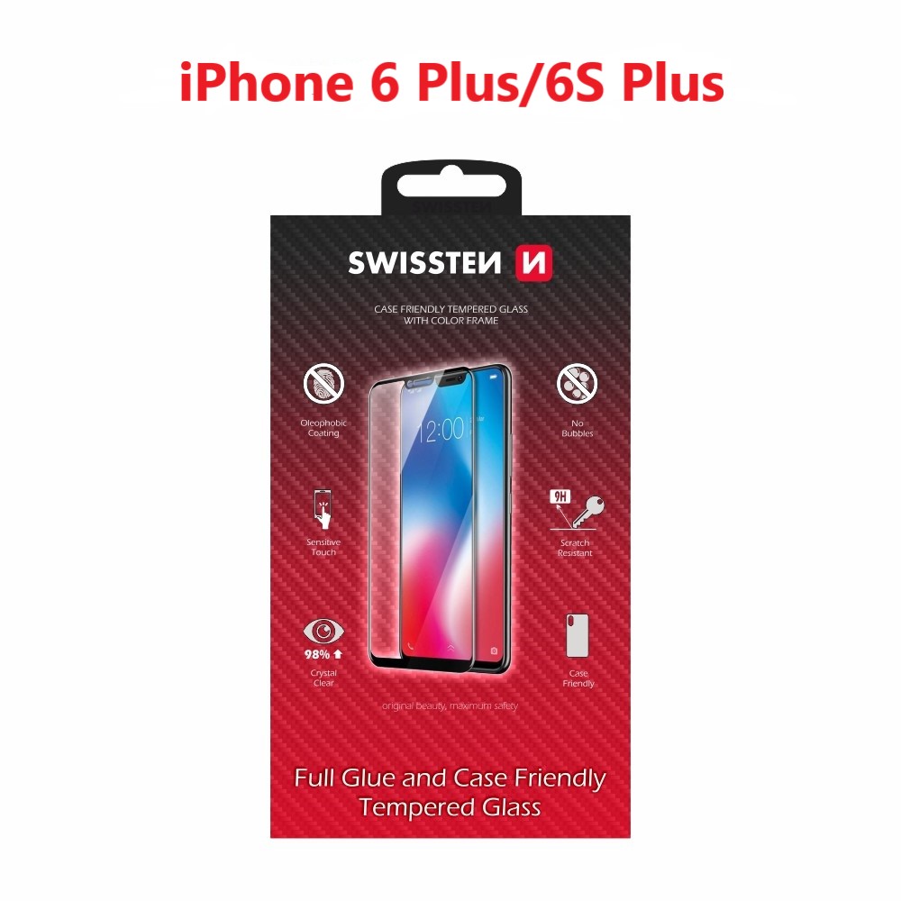 Swissten Glass Full Glue, cadru de culoare, Case friendly Apple iPhone 6 Plus/6s Plus Negru thumb