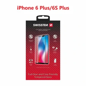 Swissten Glass Full Glue, cadru de culoare, Case friendly Apple iPhone 6 Plus/6s Plus Negru