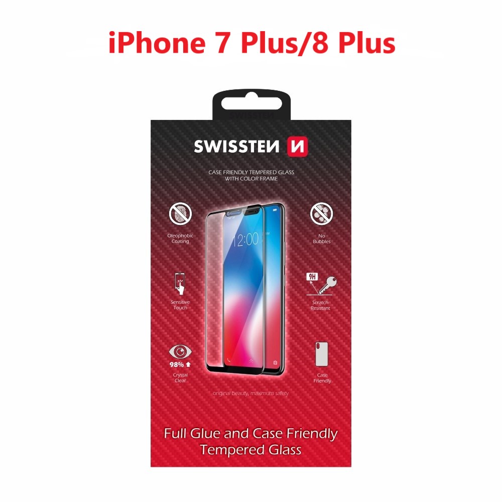 Swissten Glass Full Glue, cadru de culoare, Case friendly Apple iPhone 7 Plus/8 Plus Negru thumb