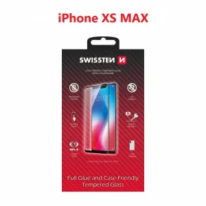 Swissten Glass Full Glue, cadru de culoare, Case friendly Apple iPhone XS Max Negru