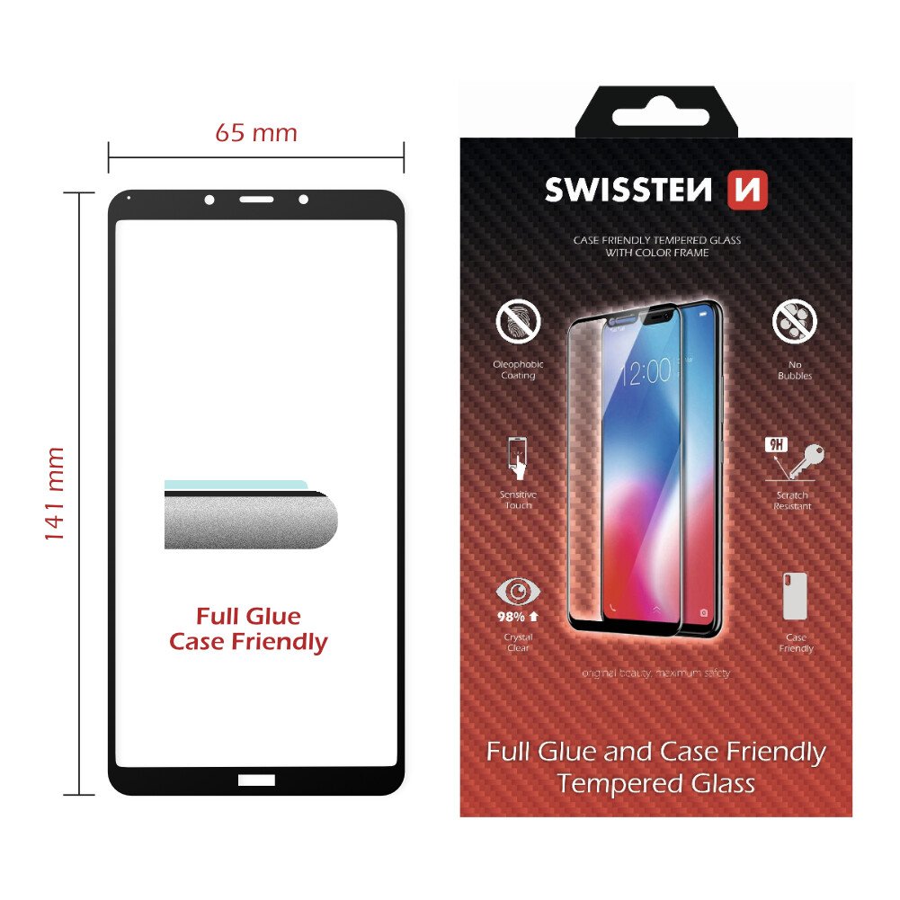 Swissten Glass Full Glue, cadru de culoare, Case friendly Xiaomi REDMI 7a Negru thumb