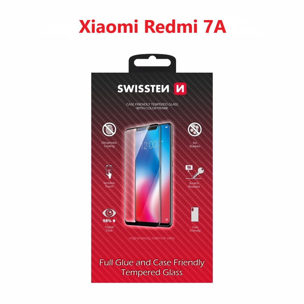 Swissten Glass Full Glue, cadru de culoare, Case friendly Xiaomi REDMI 7a Negru thumb
