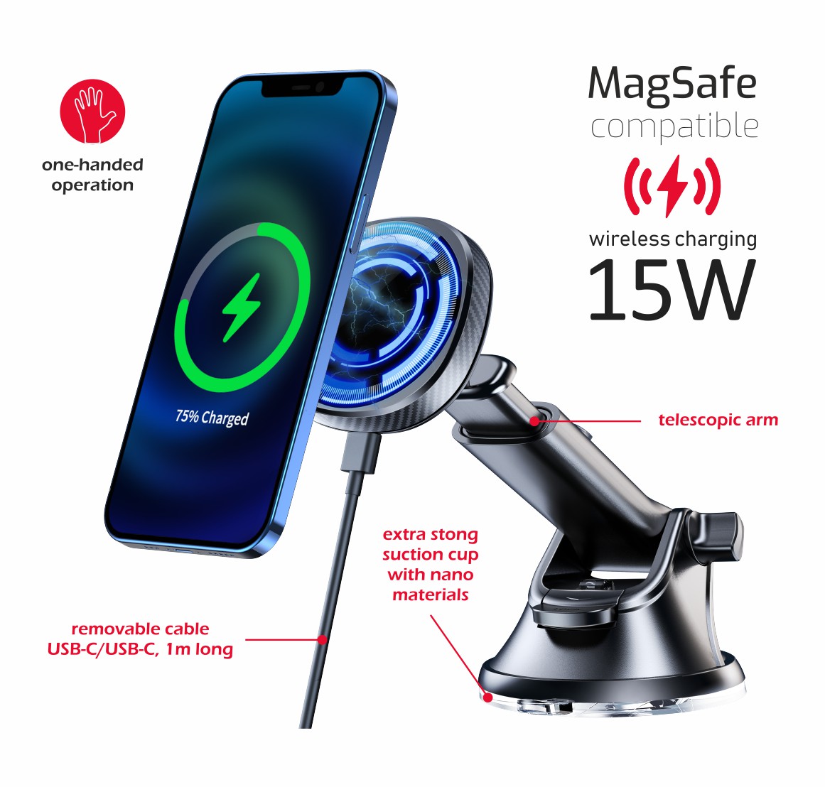 Suport auto magnetic Swissten de bord cu incarcare wireless 15W (compatibil cu Magsafe) thumb
