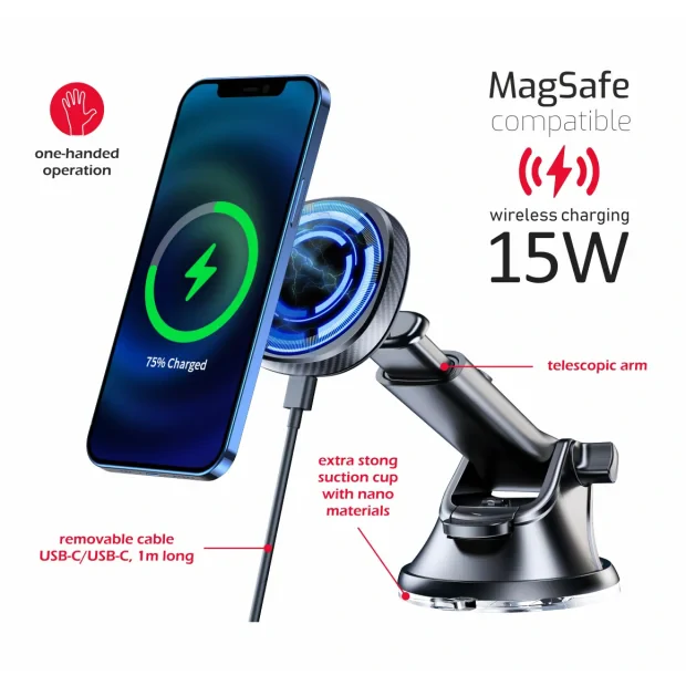 Suport auto magnetic Swissten de bord cu incarcare wireless 15W (compatibil cu Magsafe)