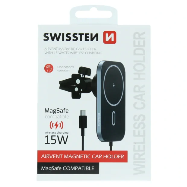 Suport telefon magnetic ventilatia masinii Swissten cu incarcare wireless 15W (compatibil cu Magsafe)