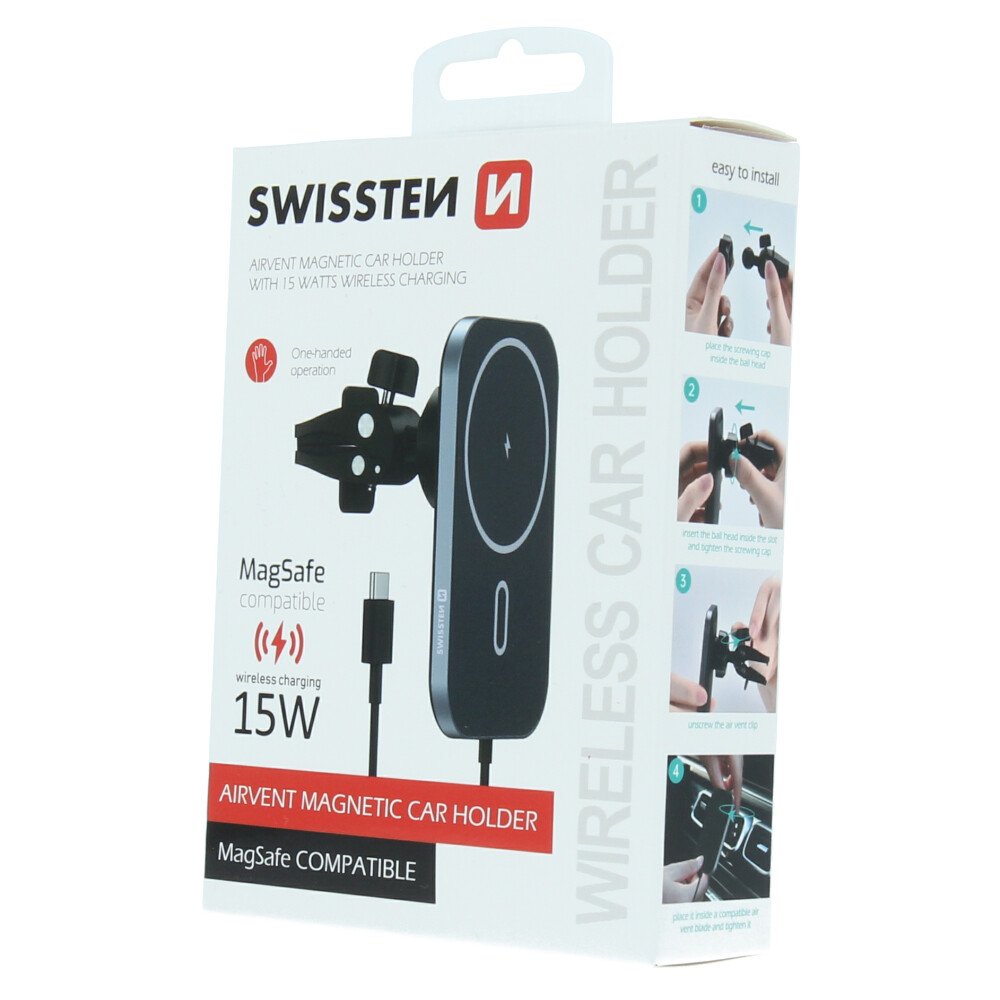 Suport telefon magnetic ventilatia masinii Swissten cu incarcare wireless 15W (compatibil cu Magsafe) thumb