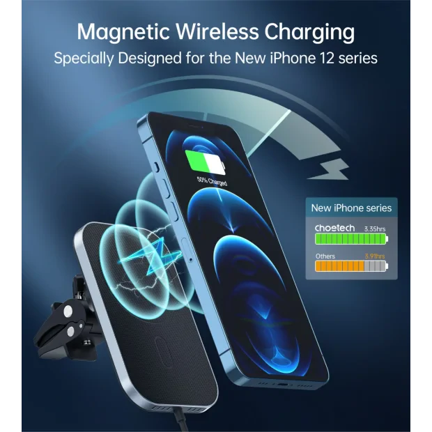Suport telefon magnetic ventilatia masinii Swissten cu incarcare wireless 15W (compatibil cu Magsafe)