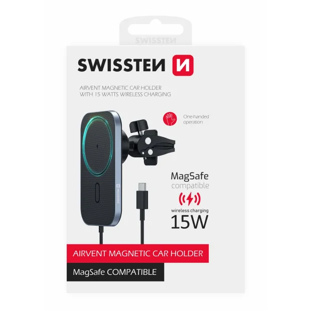 Suport telefon magnetic ventilatia masinii Swissten cu incarcare wireless 15W (compatibil cu Magsafe)