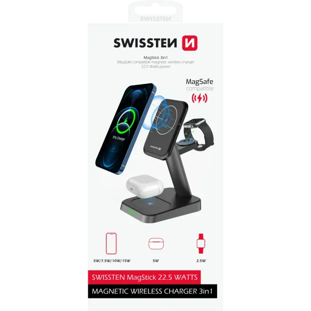 Swissten Magstick Wireless Stand 3in1 22,5 W elegant (compatibil cu Magsafe)