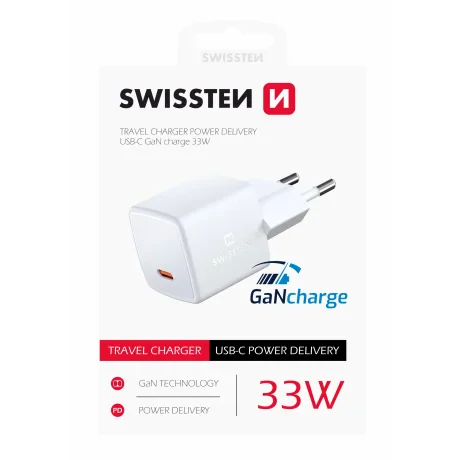 Adaptor Swissten Mini Travel Gan USB-C 33W Power delivery