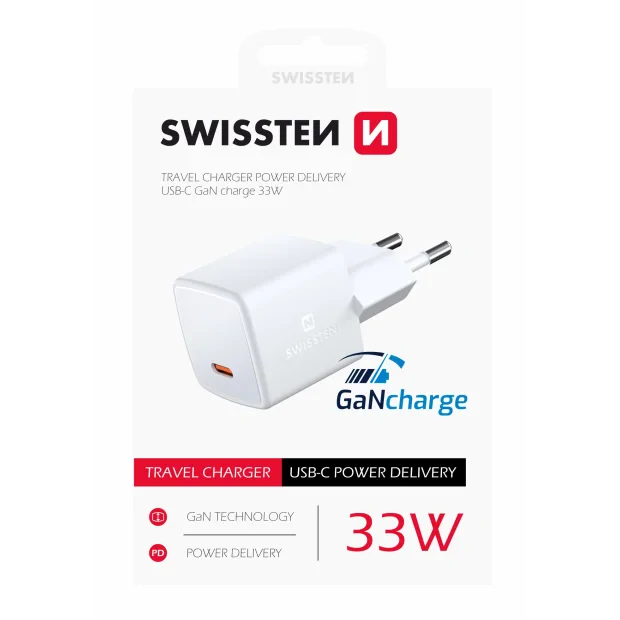 Adaptor Swissten Mini Travel Gan USB-C 33W Power delivery