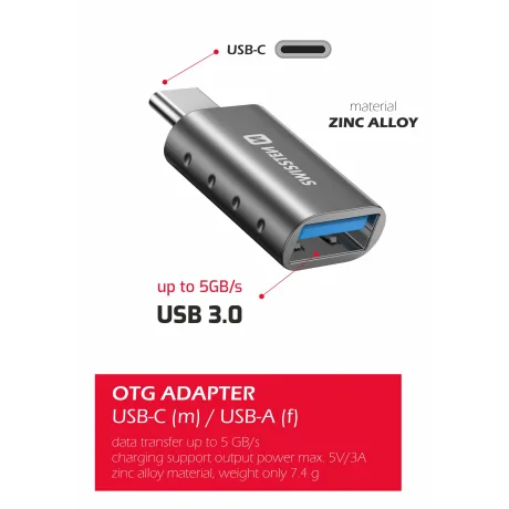 Swissten OTG Adapter USB-C (M)/USB-A (F)