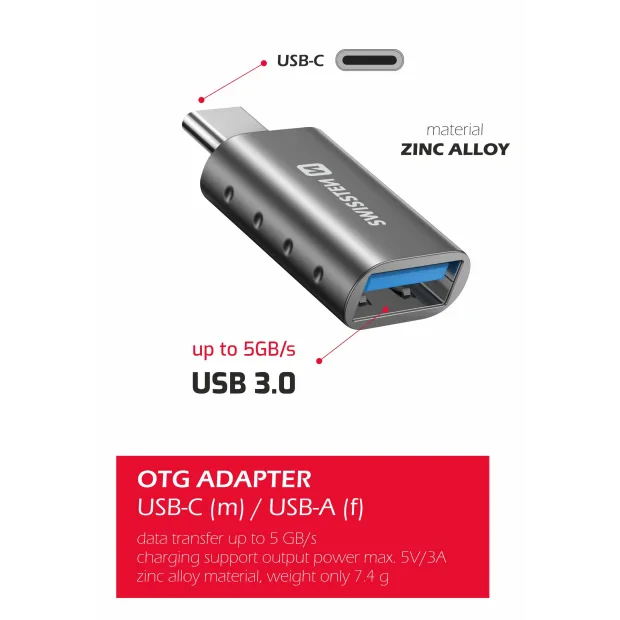 Swissten OTG Adapter USB-C (M)/USB-A (F)