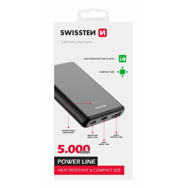 Swissten Power Line Power Bank 5000 mAh 10W Negru
