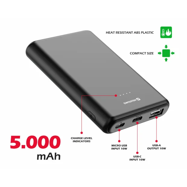 Swissten Power Line Power Bank 5000 mAh 10W Negru