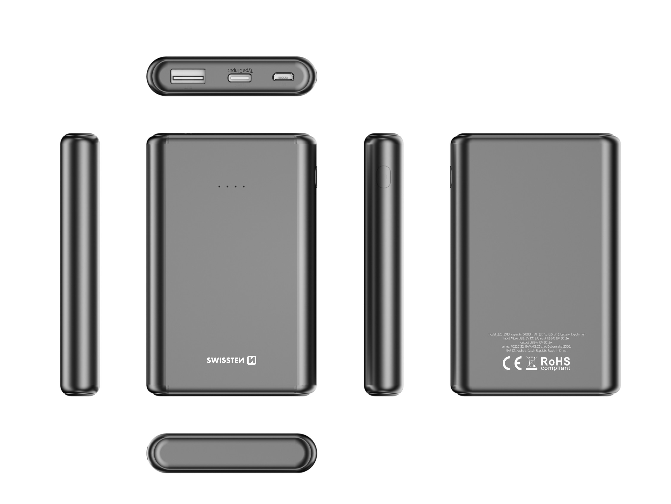 Swissten Power Line Power Bank 5000 mAh 10W Negru thumb