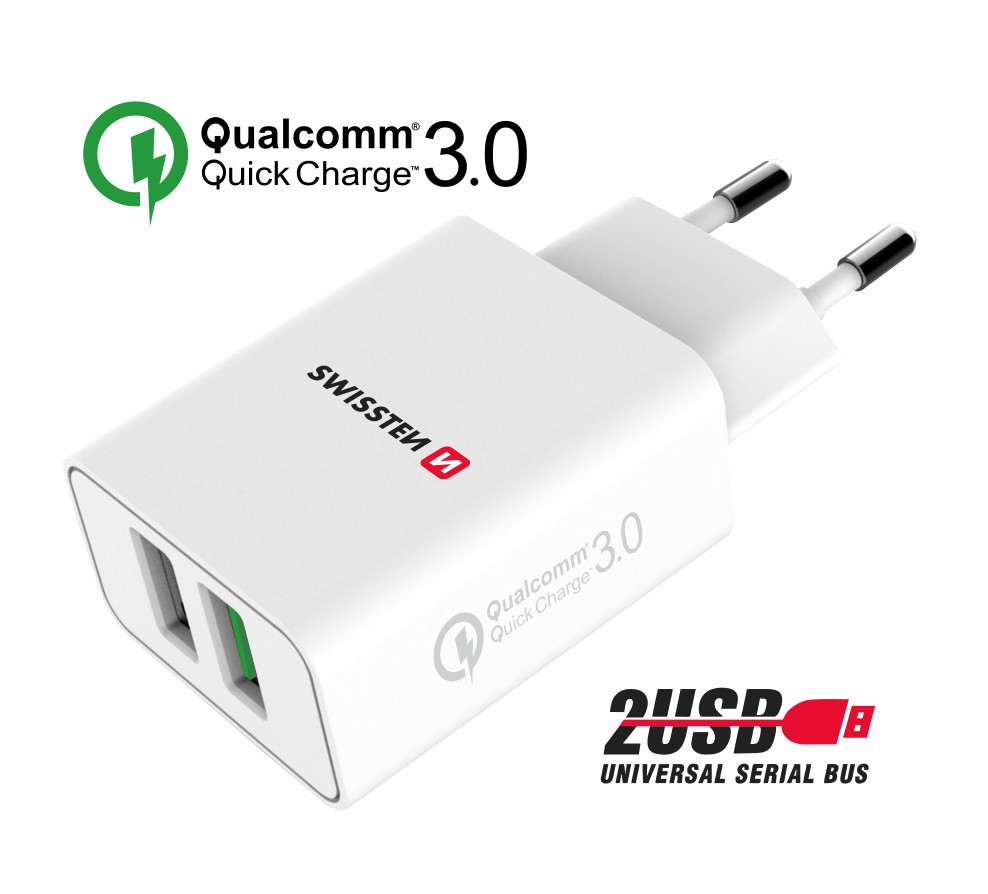 Incarcator Retea Swissten 2xUsb Qc 3.0+Usb, 23W Alb thumb