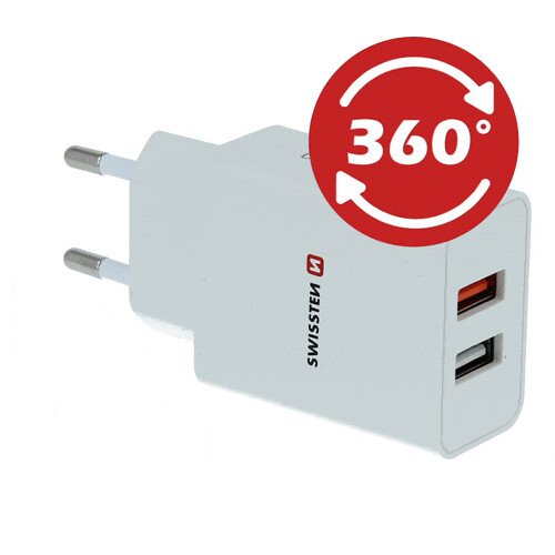 Incarcator Retea Swissten 2xUsb Qc 3.0+Usb, 23W Alb thumb