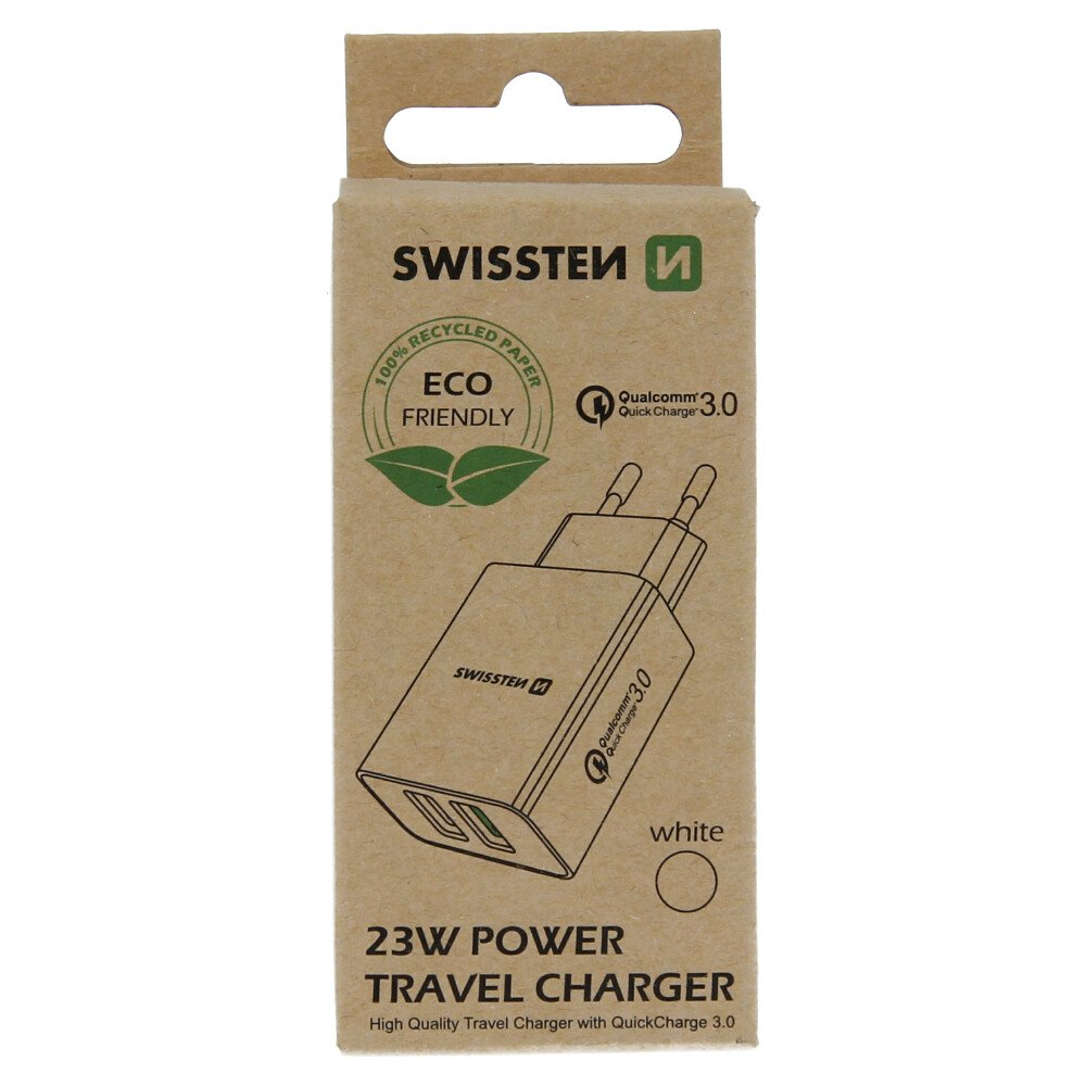 Incarcator Retea Swissten 2xUsb Qc 3.0+Usb, 23W Alb thumb