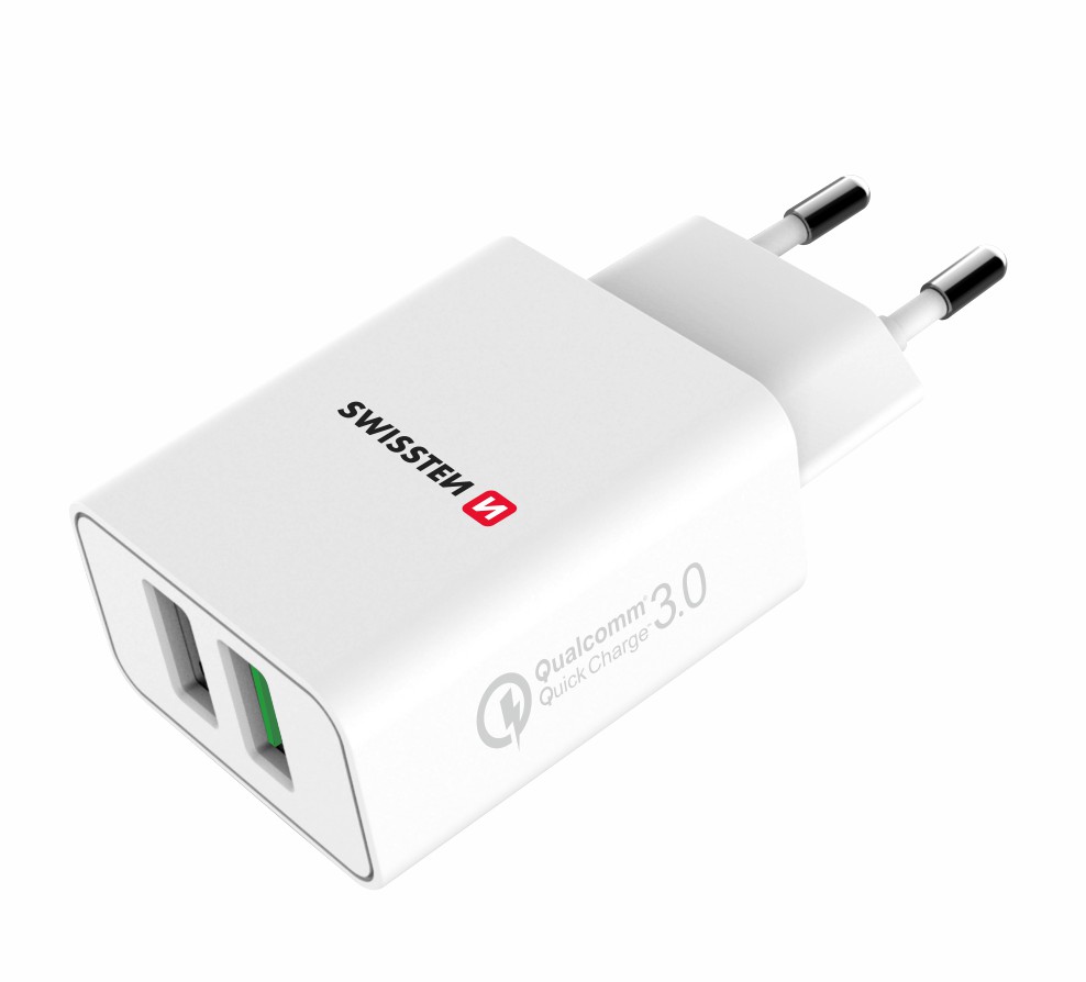 Incarcator Retea Swissten 2xUsb Qc 3.0+Usb, 23W Alb thumb