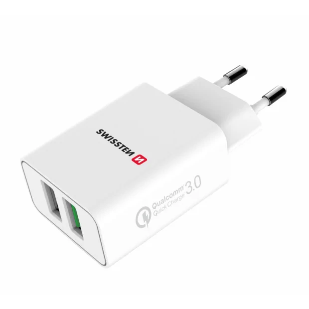 Incarcator Retea Swissten 2xUsb Qc 3.0+Usb, 23W Alb