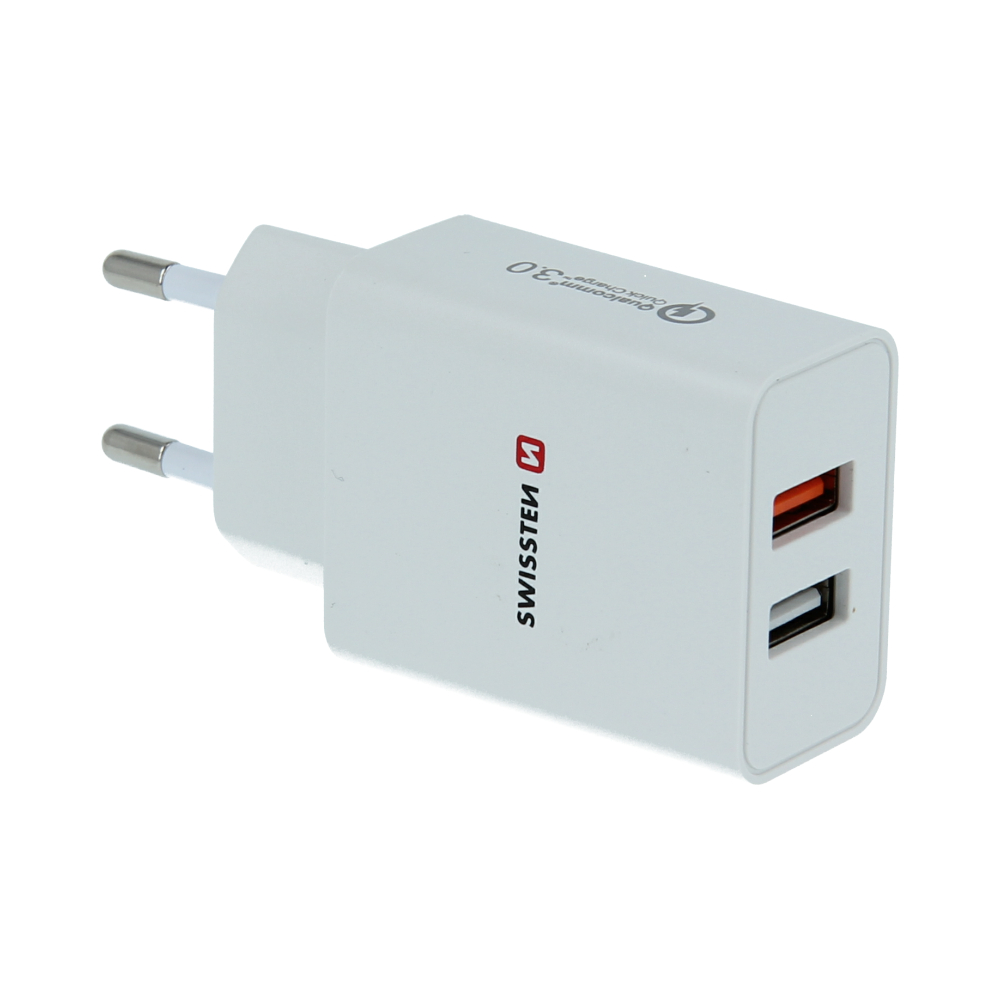 Incarcator Retea Swissten 2xUsb Qc 3.0+Usb, 23W Alb thumb