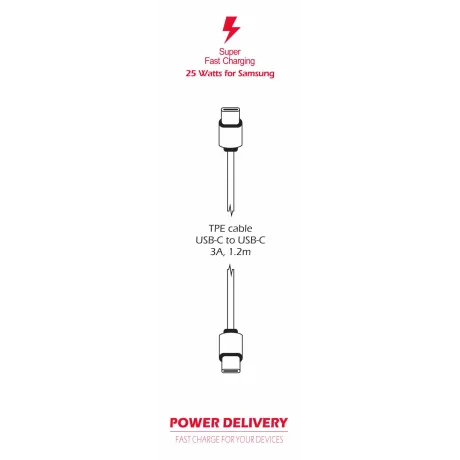 Adaptor Swissten Travel  Super Charging 25W + USB-C/USB-C 1,2 m Cablu de date Negru