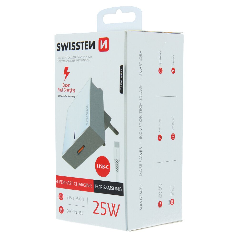 Adaptor Swissten Travel Super Charging 25W + Cablu de date USB-C/USB-C 1,2 m Alb thumb