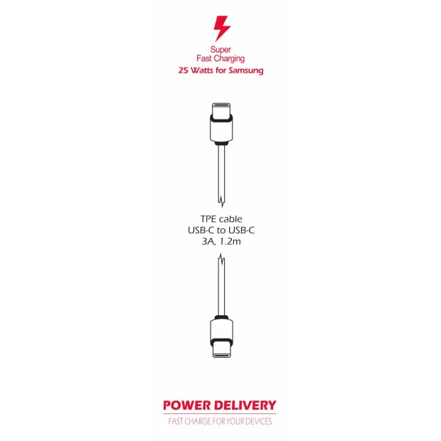 Adaptor Swissten Travel Super Charging 25W + Cablu de date USB-C/USB-C 1,2 m Alb