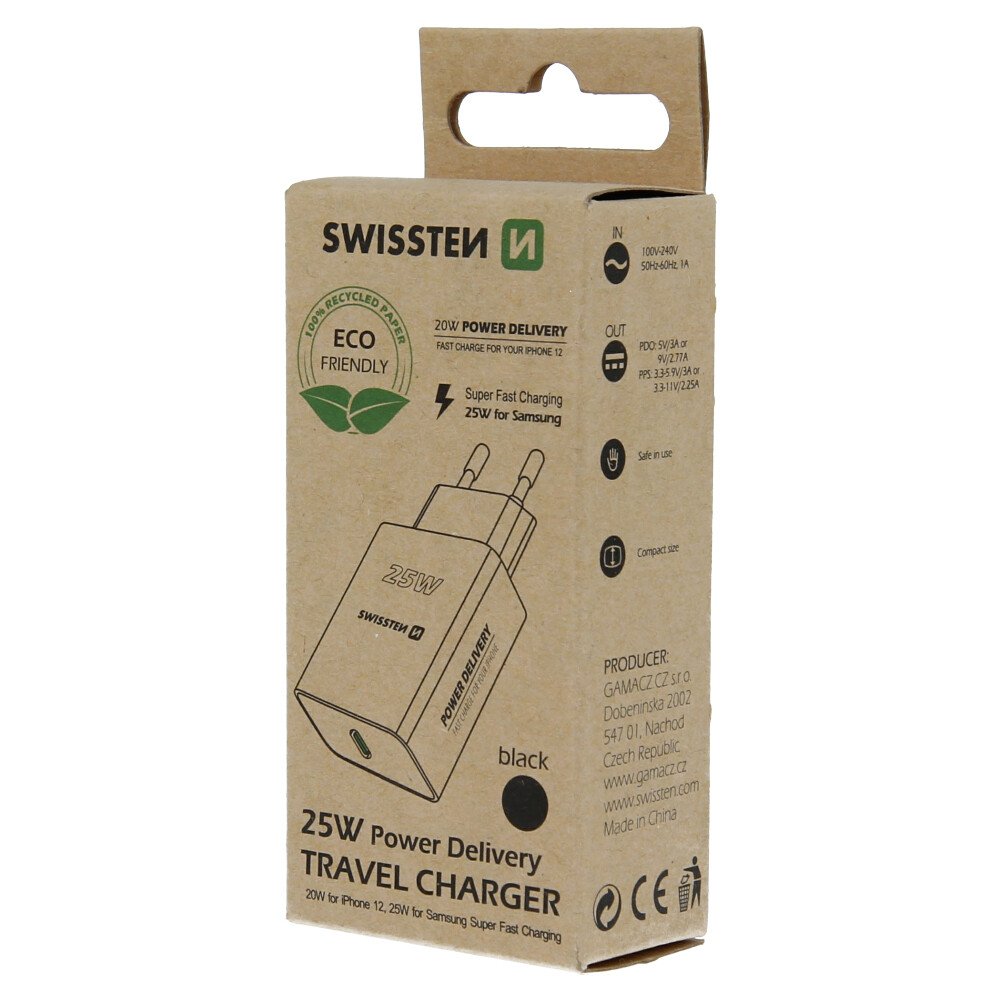 Swissten Travel Adapter PD 25W PRO iPhone si Samsung Negru (pachet eco) thumb