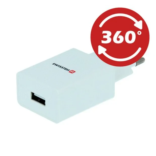 Swissten Travel Adapter Smart IC 1X USB 1A Power + Cablu de date USB / Lightning 1,2 m Alb