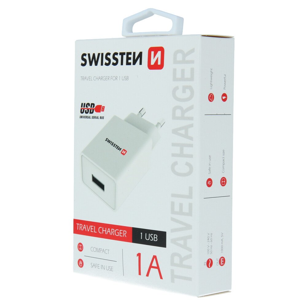 Swissten Travel Adapter Smart IC 1X USB 1A Power Alb thumb
