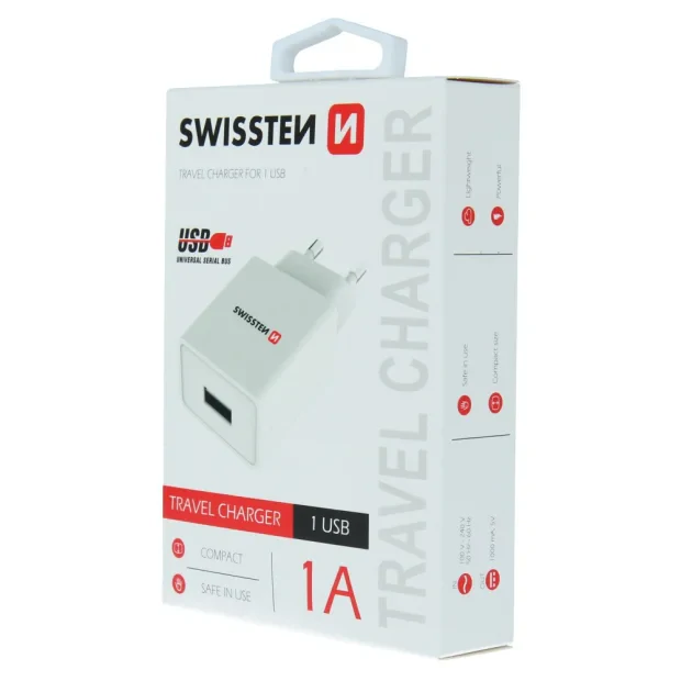 Swissten Travel Adapter Smart IC 1X USB 1A Power Alb