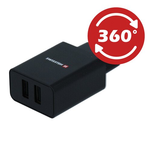 Swissten Travel Adapter Smart IC 2x USB 2.1A Power + Date Cablu USB / Lightning MFI 1,2 M Negru thumb