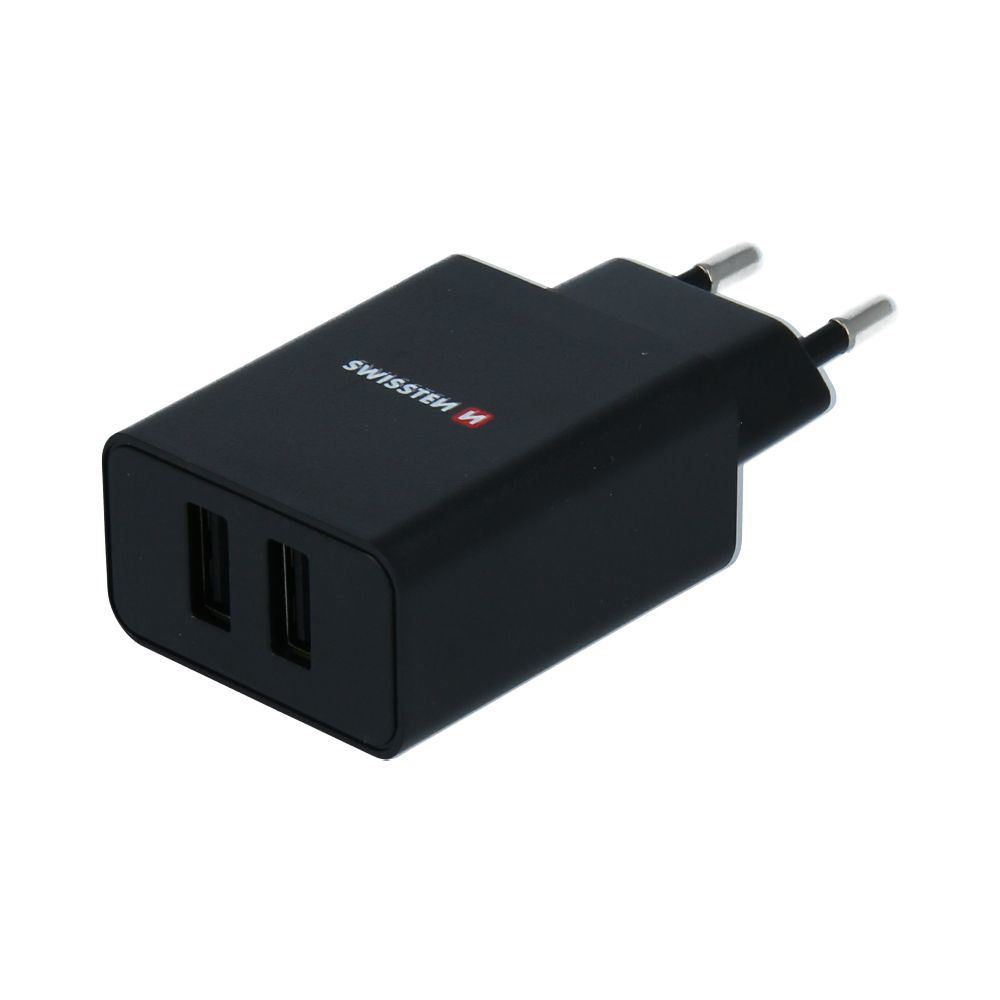 Swissten Travel Adapter Smart IC 2x USB 2.1A Power + Date Cablu USB / Lightning MFI 1,2 M Negru thumb