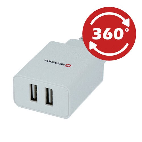 Swissten Travel Adapter Smart IC 2X USB 2.1A Power + Cablu de date USB / Micro USB 1,2 M Alb thumb