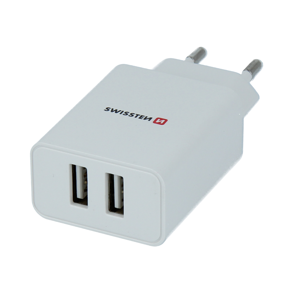 Swissten Travel Adapter Smart IC 2X USB 2.1A Power + Cablu de date USB / Micro USB 1,2 M Alb thumb